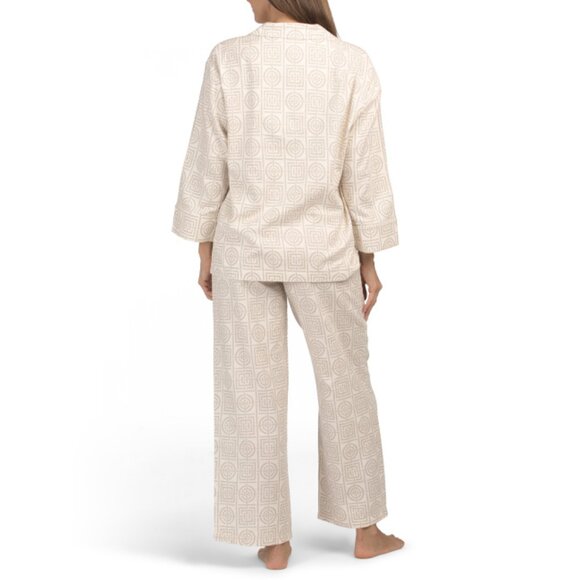 NATORI Sand 2pc Flannel Texture Infinity Notch Collar Pajama Top And Pants Set - Picture 2 of 2